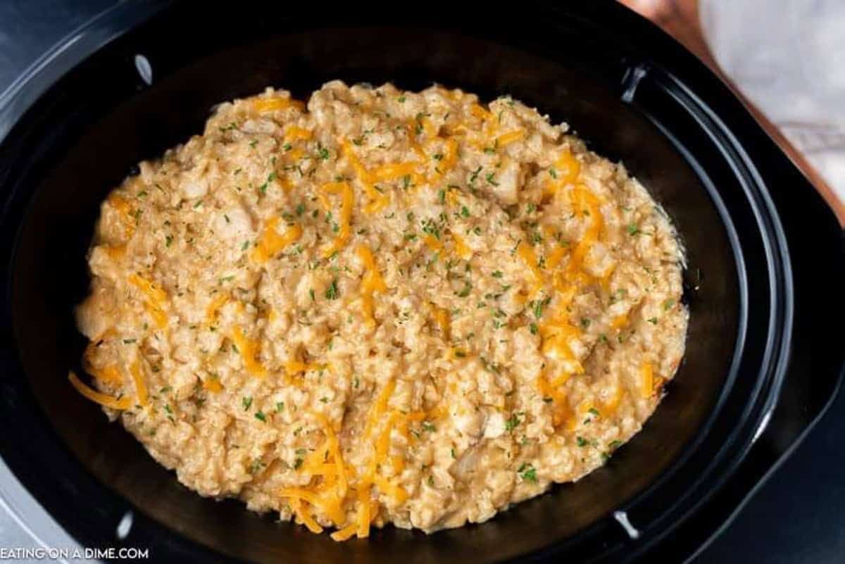 Crock Pot Chicken and Rice: Creamy Cheesy Brown Rice Dinner
