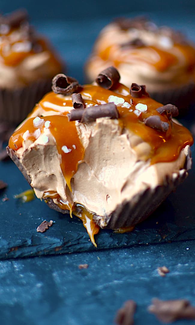 Salted Caramel Chocolate Mousse Cups with Crisp Chocolate Shells