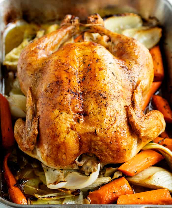 Ina Garten’s Roast Chicken with Thyme, Lemon, Roasted Vegetables, and Gravy