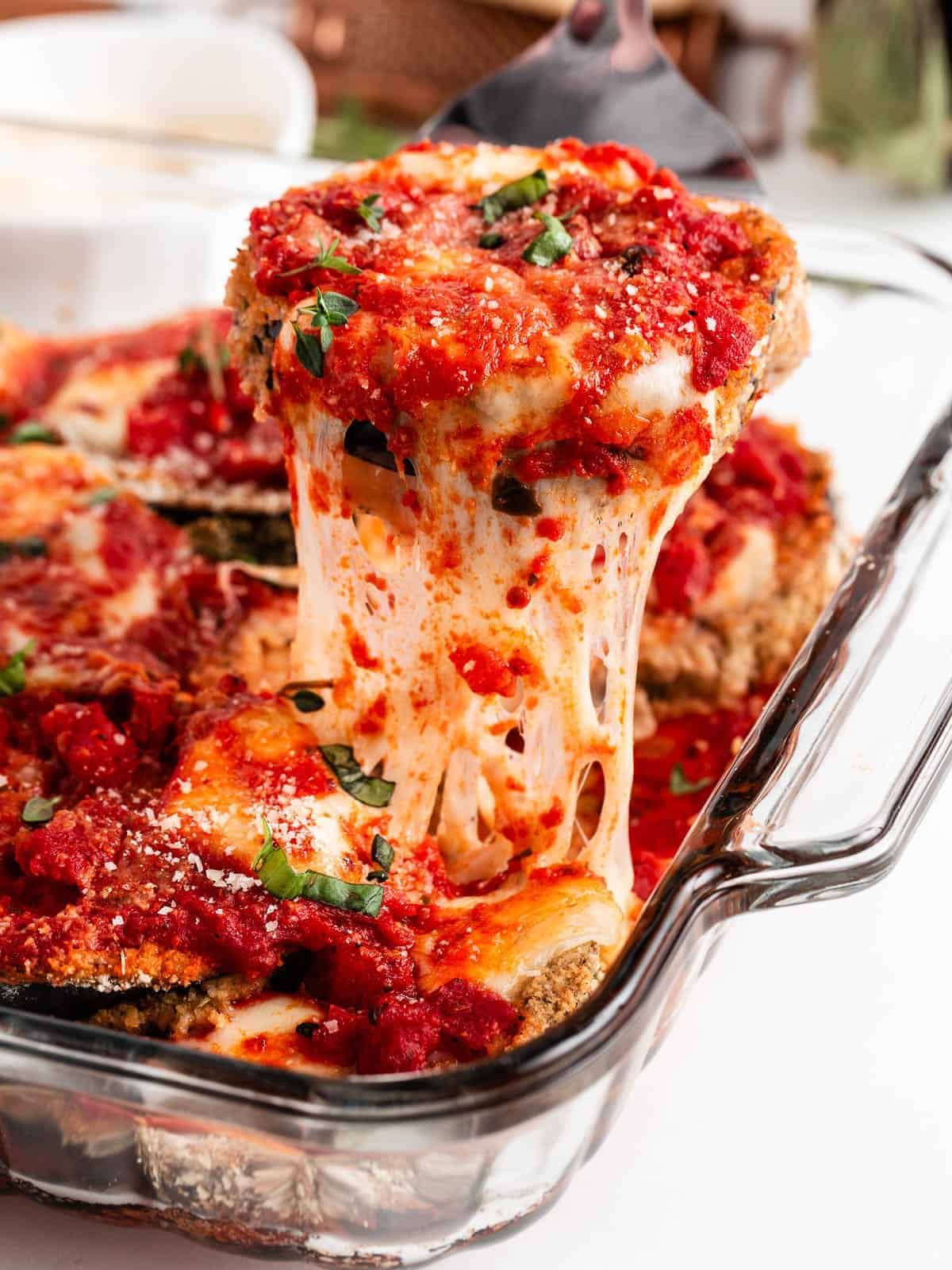 Baked Eggplant Parmesan with Crispy Breaded Eggplant and Mozzarella