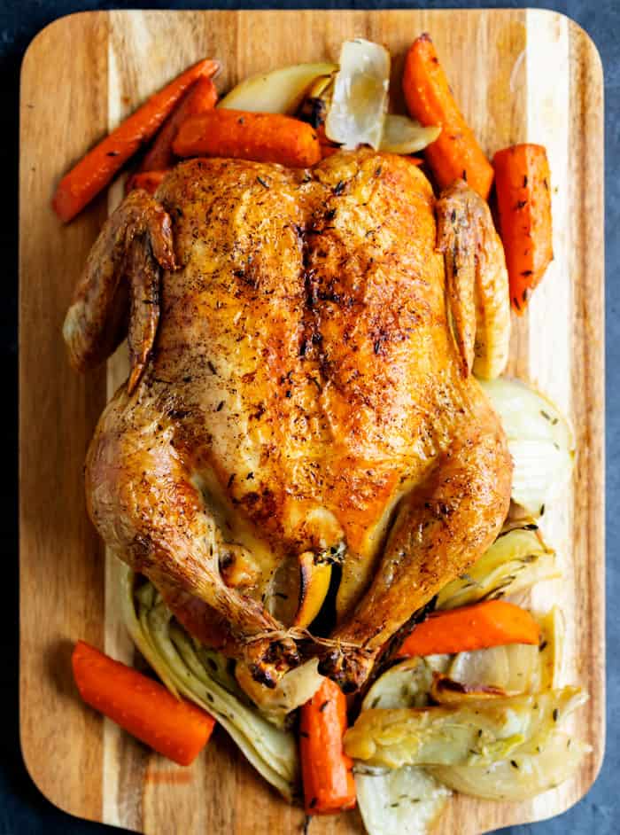 Ina Garten’s Roast Chicken with Thyme, Lemon, Roasted Vegetables, and Gravy