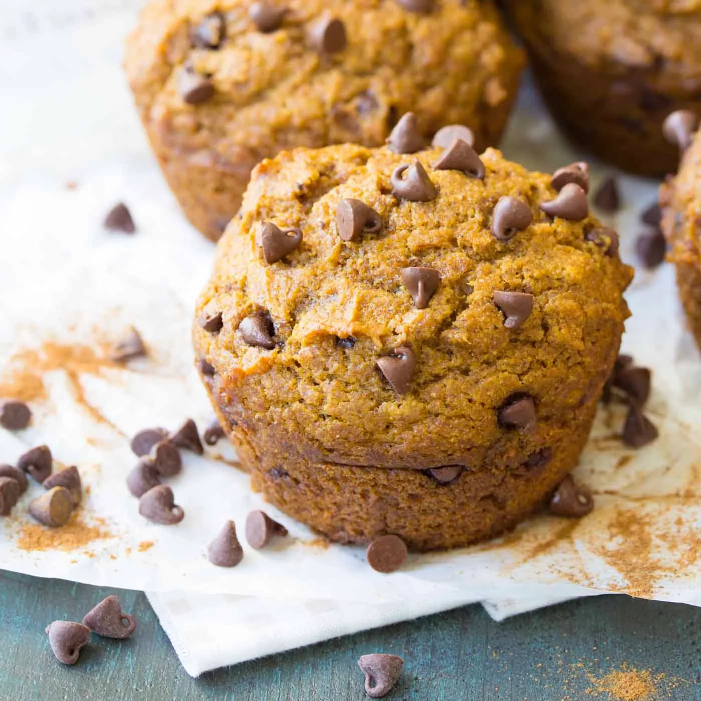 Pumpkin Chocolate Chip Muffins with Warm Spices and Mini Chocolate Chips