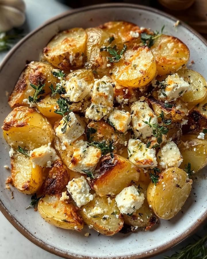 Roasted Potatoes with Baked Feta and Garlic: Crispy, Creamy Side Dish