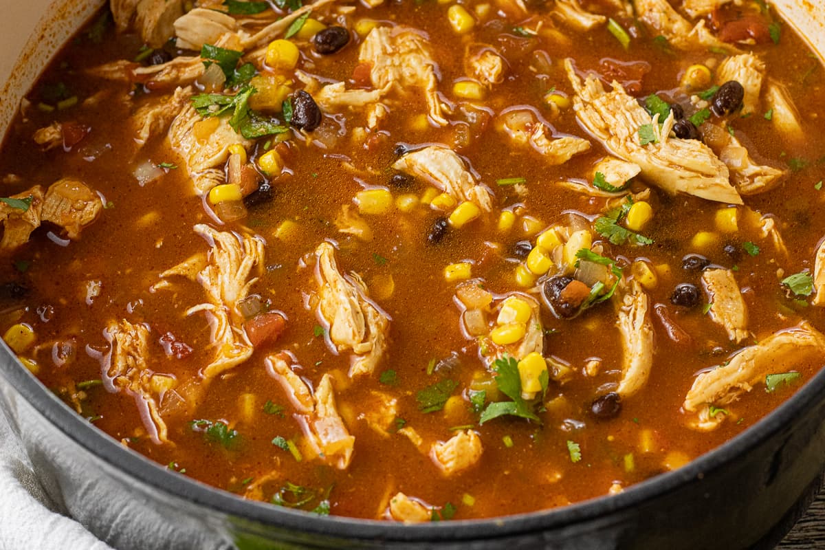 Chicken Tortilla Soup with Black Beans and Corn