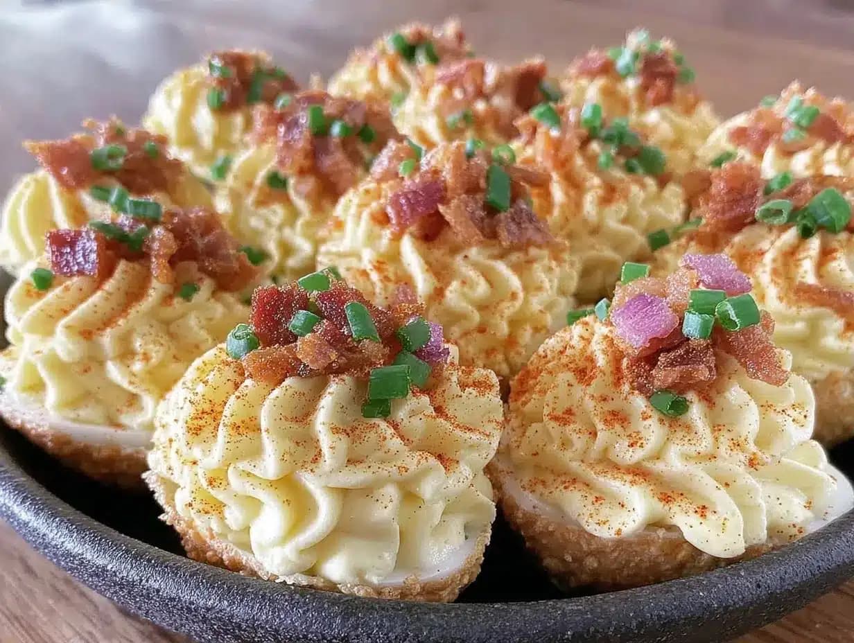 Smoked Paprika Deviled Eggs: Creamy Filling with Crispy Bacon Bits