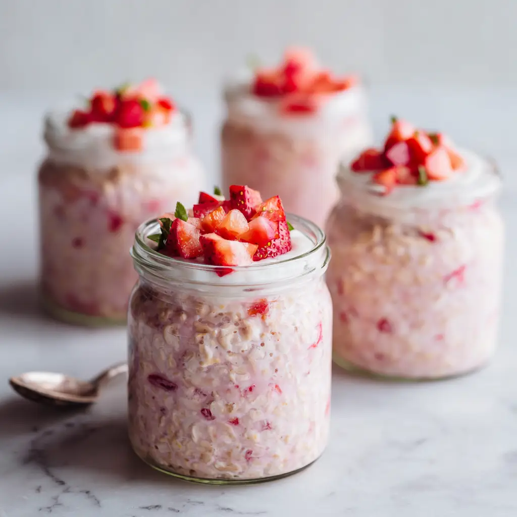 Strawberry Cheesecake Overnight Oats with Graham Cracker Topping
