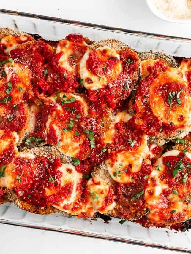Baked Eggplant Parmesan with Crispy Breaded Eggplant and Mozzarella
