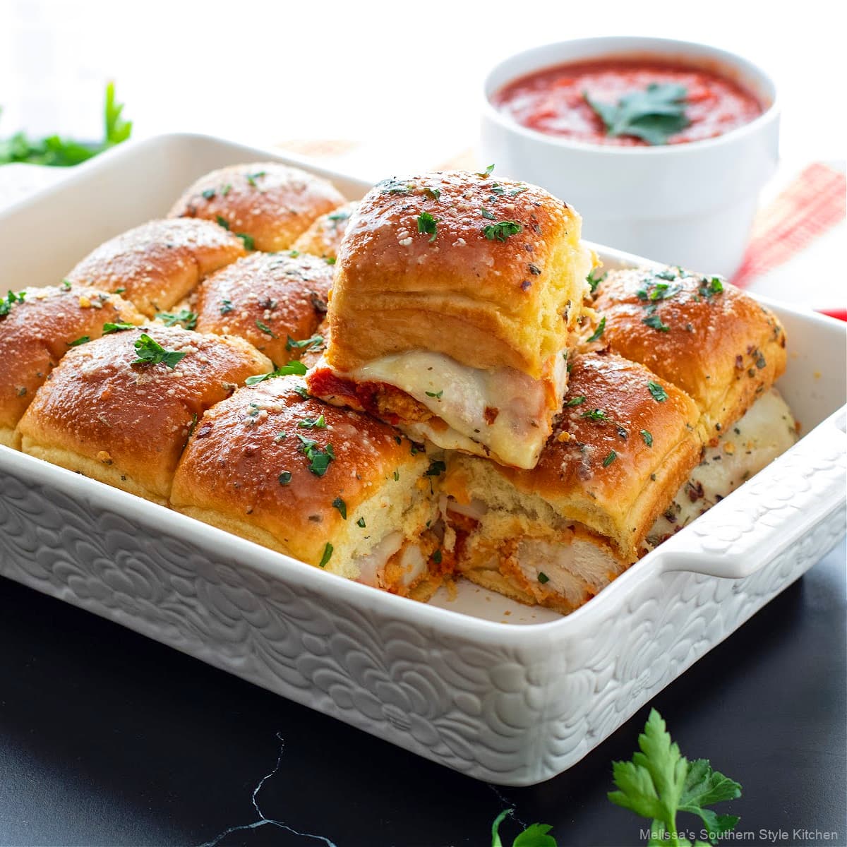 Chicken Parmesan Sliders with Gooey Mozzarella and Garlic Butter