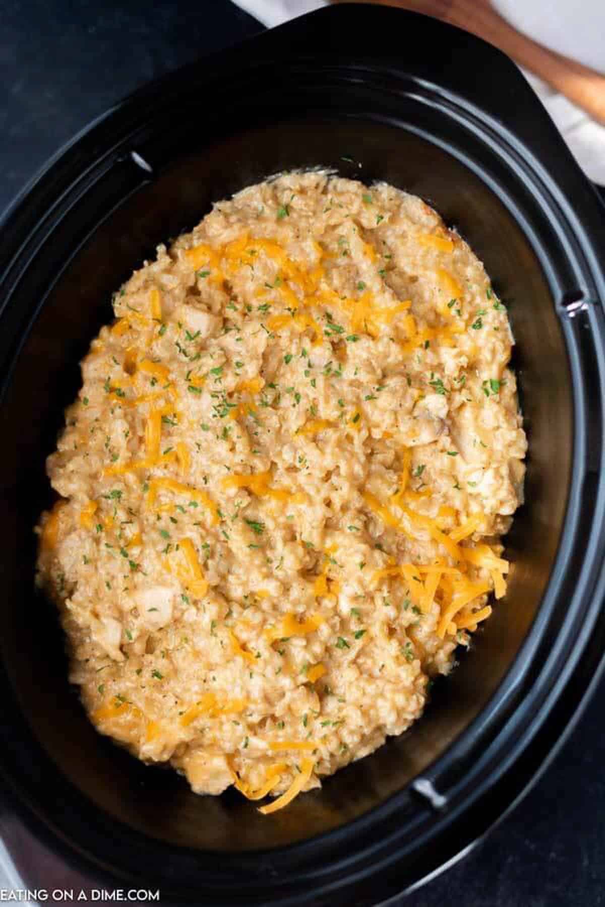 Crock Pot Chicken and Rice: Creamy Cheesy Brown Rice Dinner