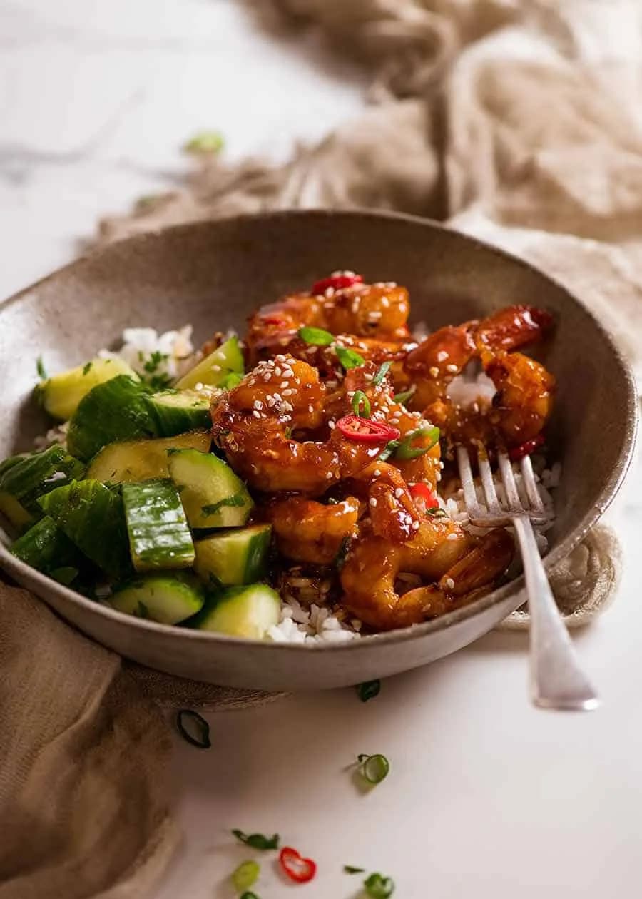 Asian Chilli Garlic Prawns with Sticky Spicy Garlic Sauce