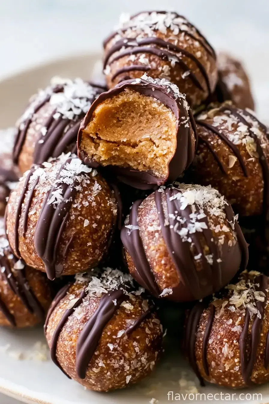 Banana Bread Protein Balls: Quick No-Bake Snack with Nutty Chocolate Drizzle