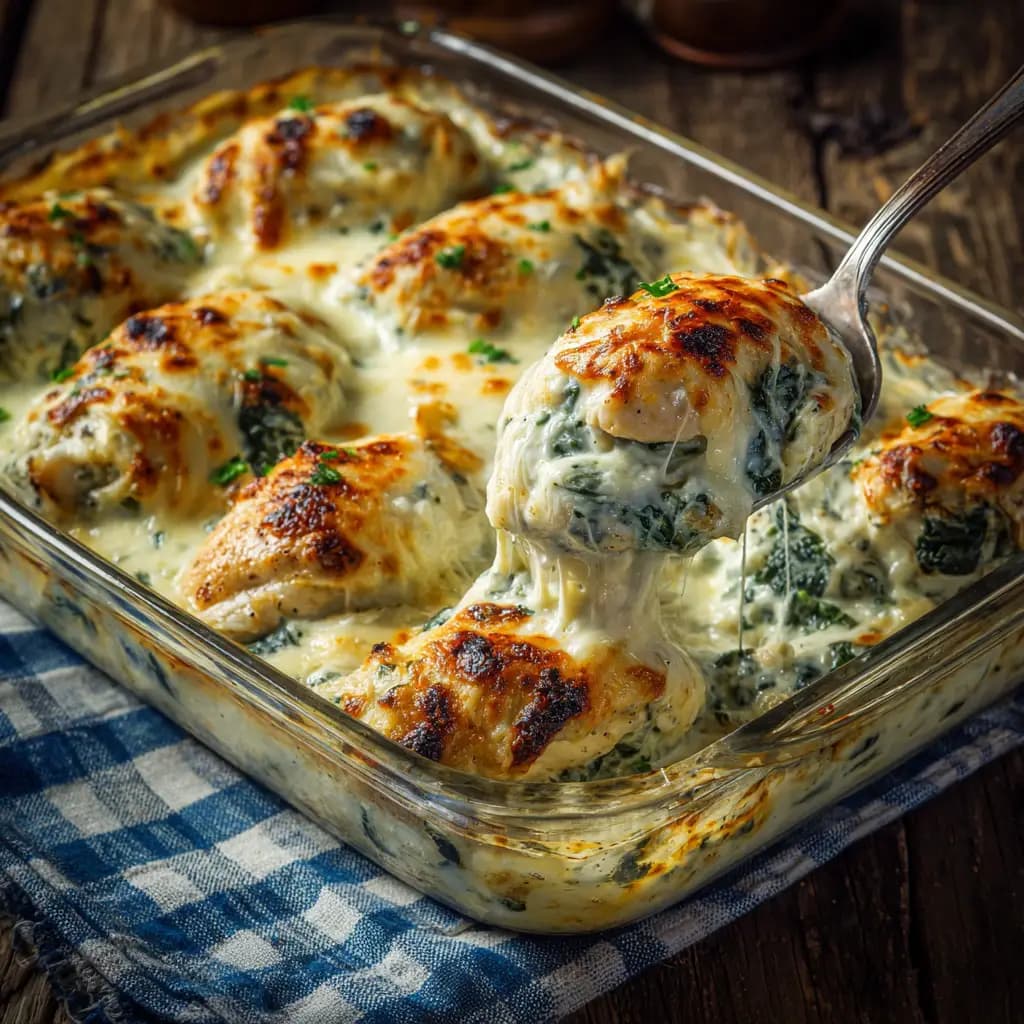 Spinach Artichoke Chicken Bake with Cream Cheese and Mozzarella