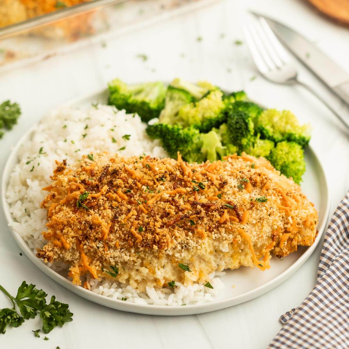 Baked Ranch Chicken with Crispy Panko and Sharp Cheddar