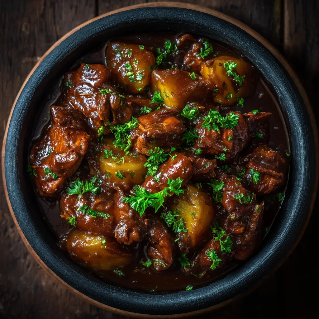 Jamaican Brown Stew Chicken with Thyme and Scotch Bonnet