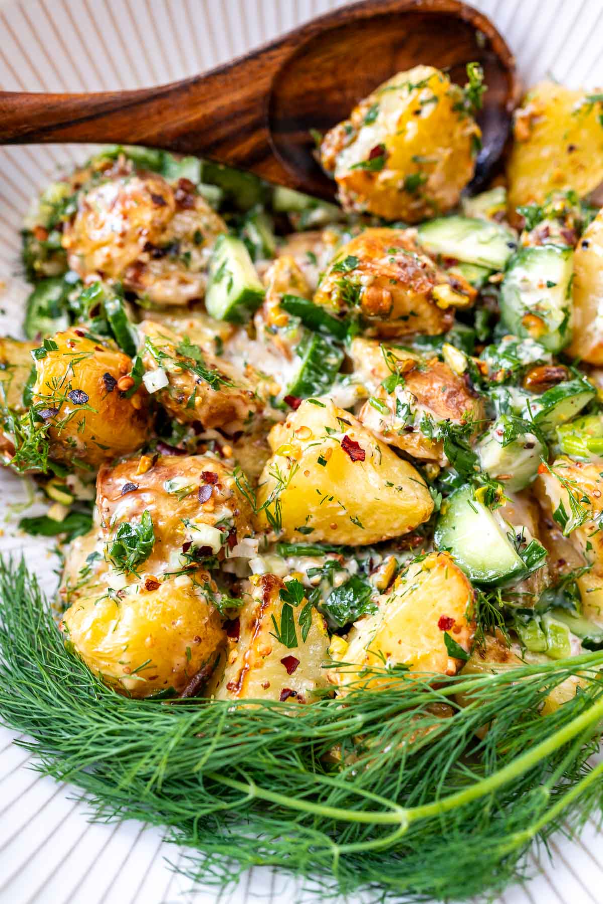 Roasted Potato Salad with Crisp Gold Potatoes and Pistachios