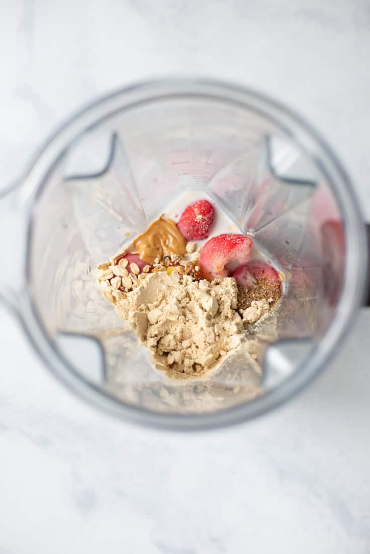 PB&J Protein Smoothie with Frozen Strawberries