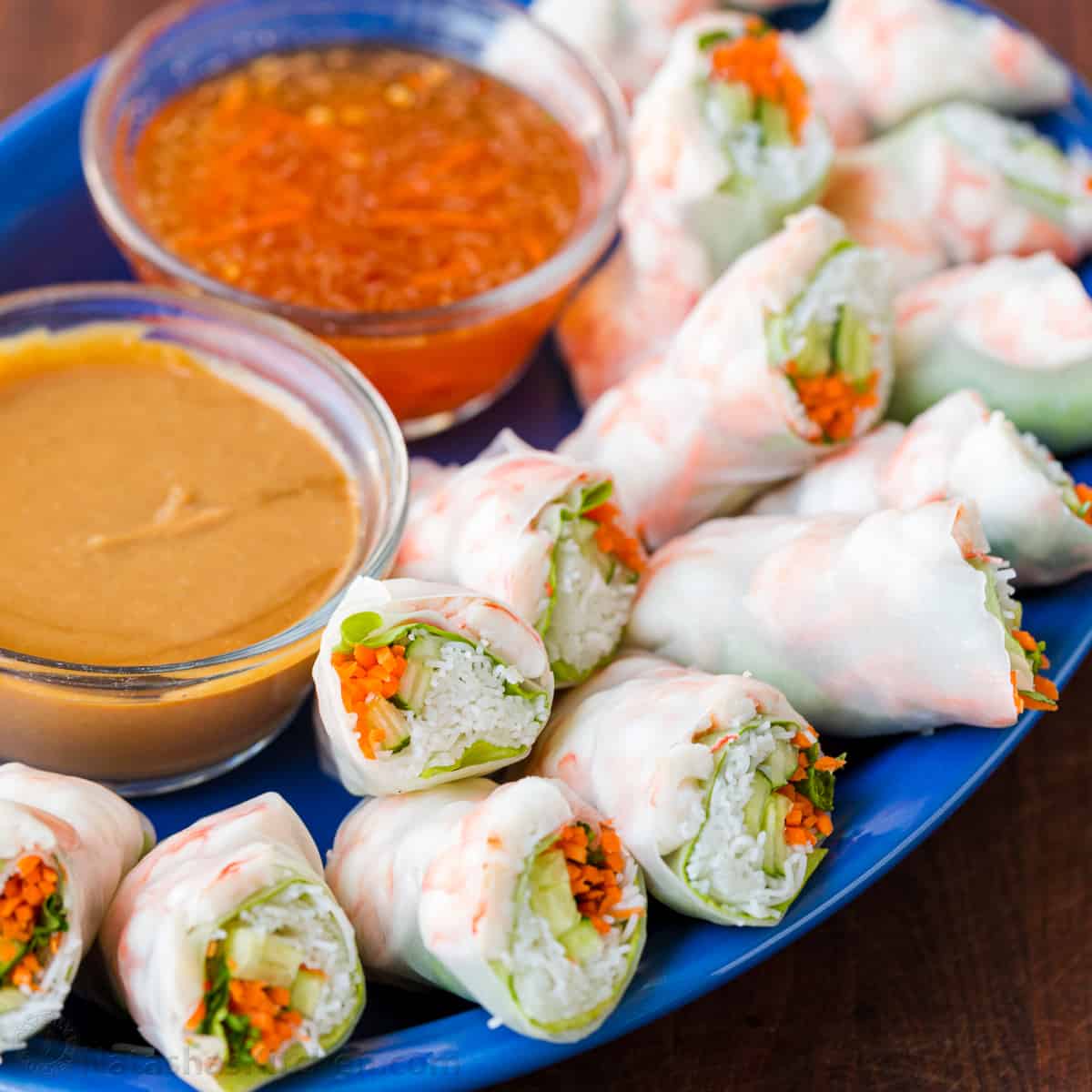 Fresh Spring Rolls with Vietnamese and Peanut Dipping Sauces