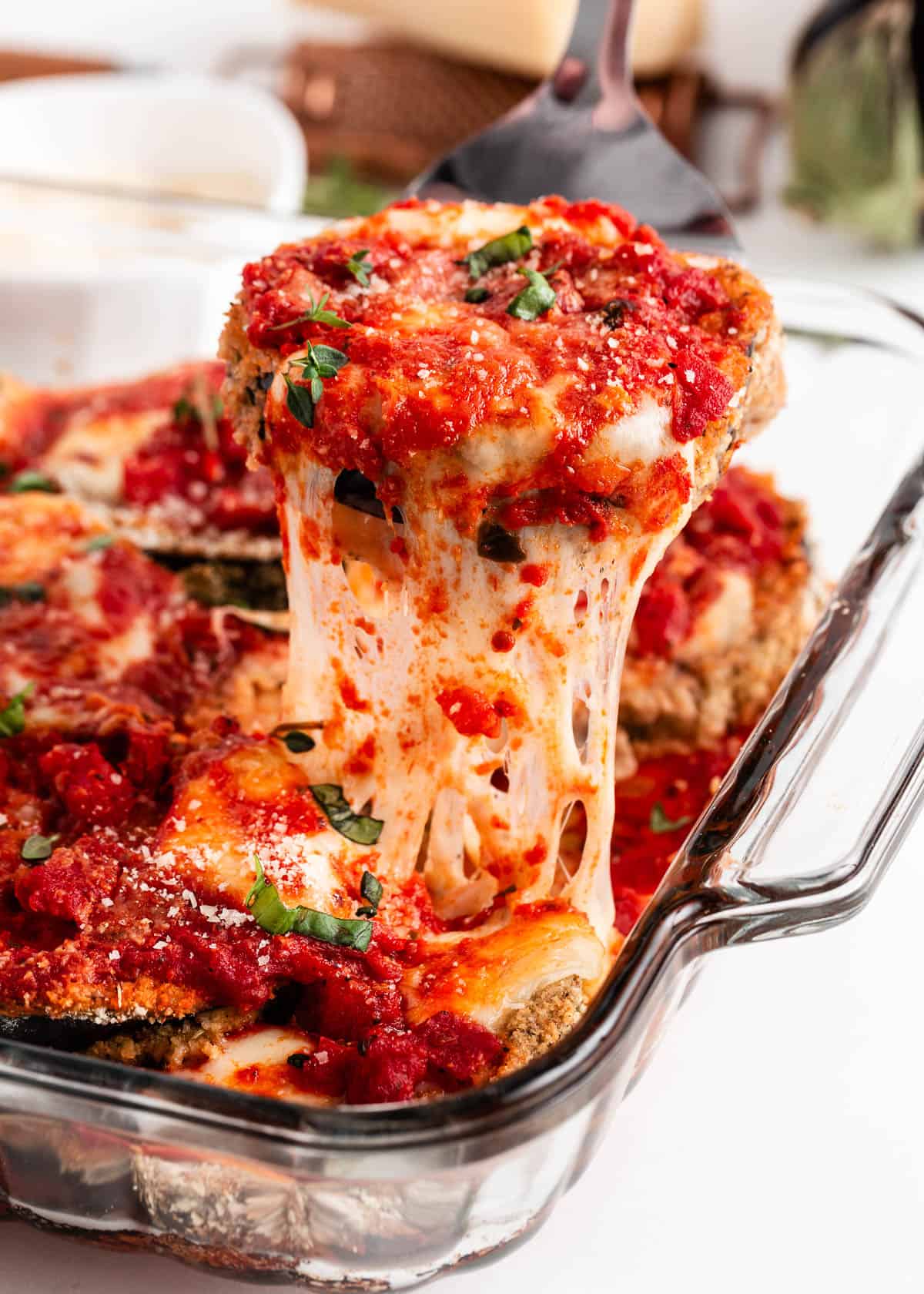 Baked Eggplant Parmesan with Crispy Breaded Eggplant and Mozzarella