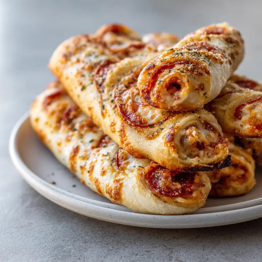 Pepperoni Pizza Roll Breadsticks with Garlic Butter and Mozzarella