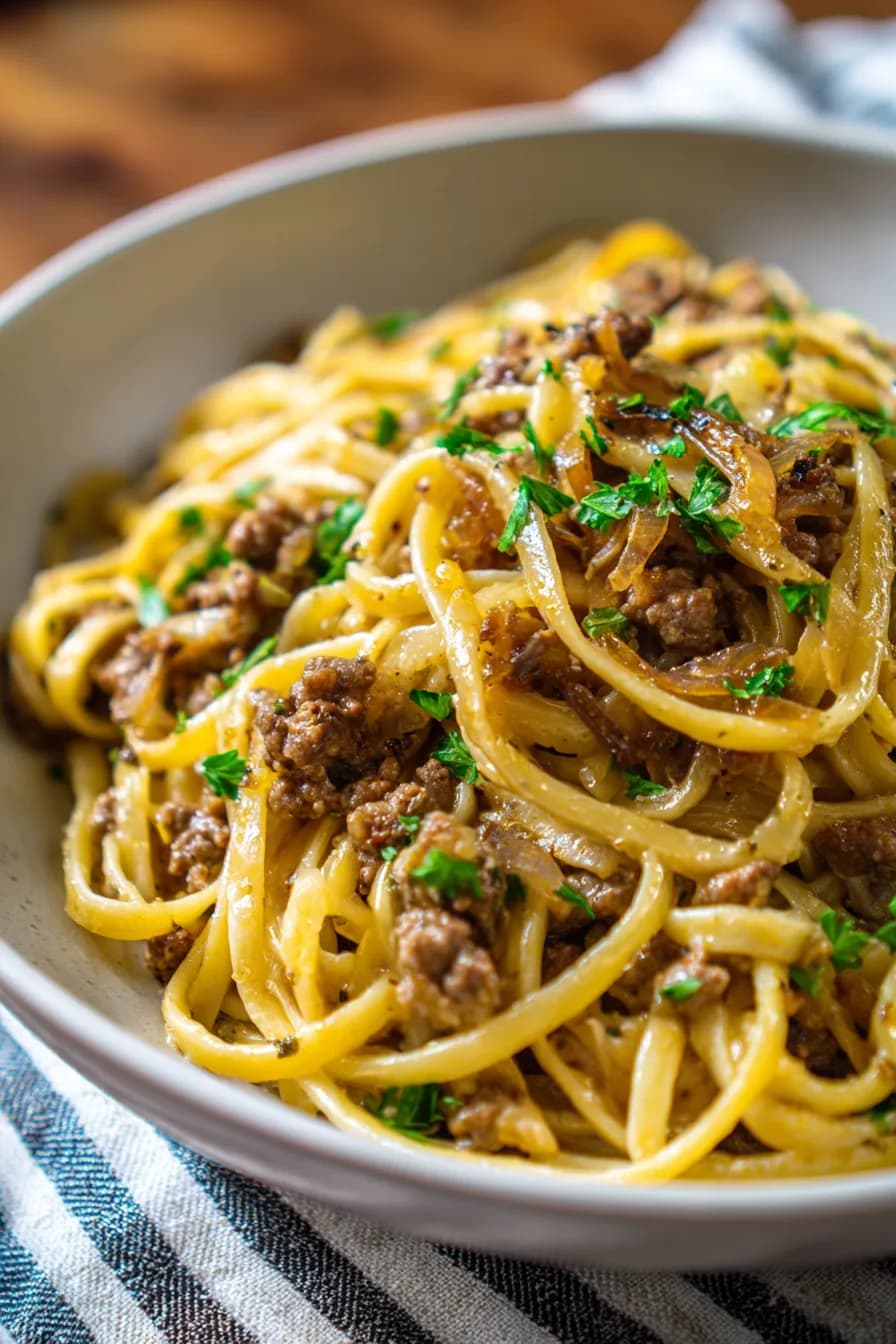 Garlic Butter Beef Pasta with Creamy Parmesan Sauce