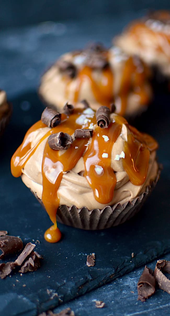 Salted Caramel Chocolate Mousse Cups with Crisp Chocolate Shells