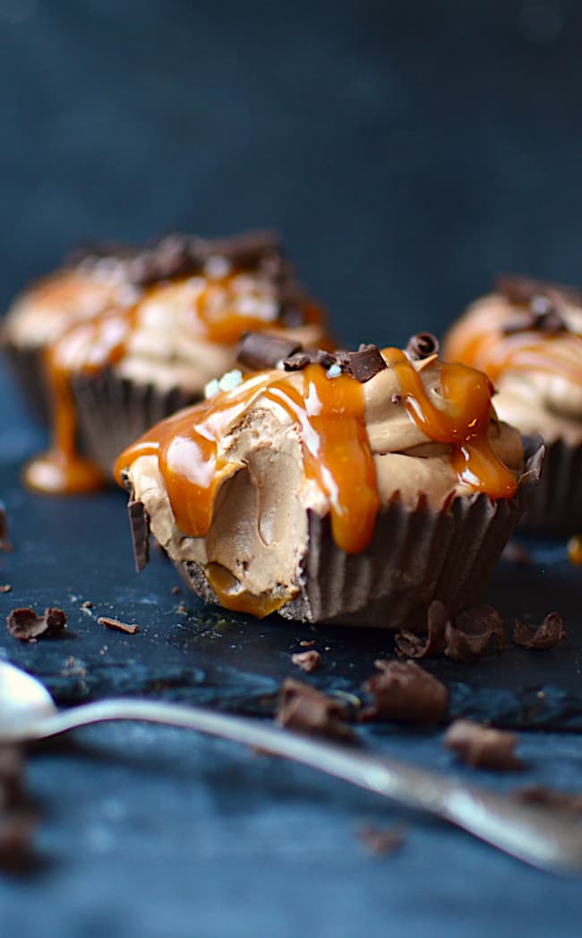 Salted Caramel Chocolate Mousse Cups with Crisp Chocolate Shells