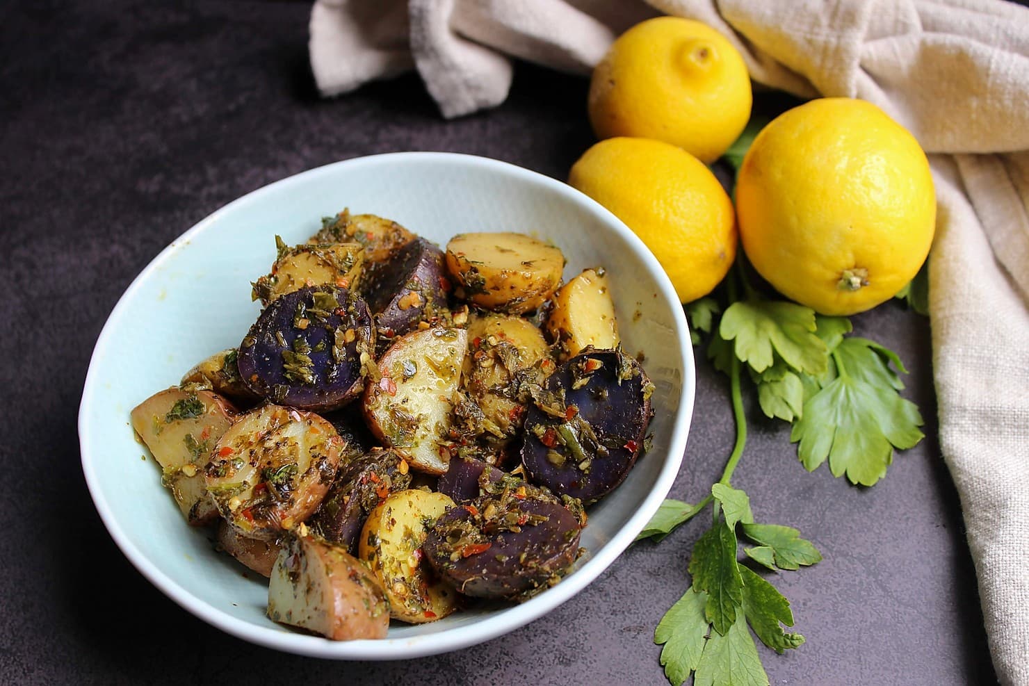 Chimichurri Potato Salad with Crispy Roasted Potatoes and Fresh Herbs