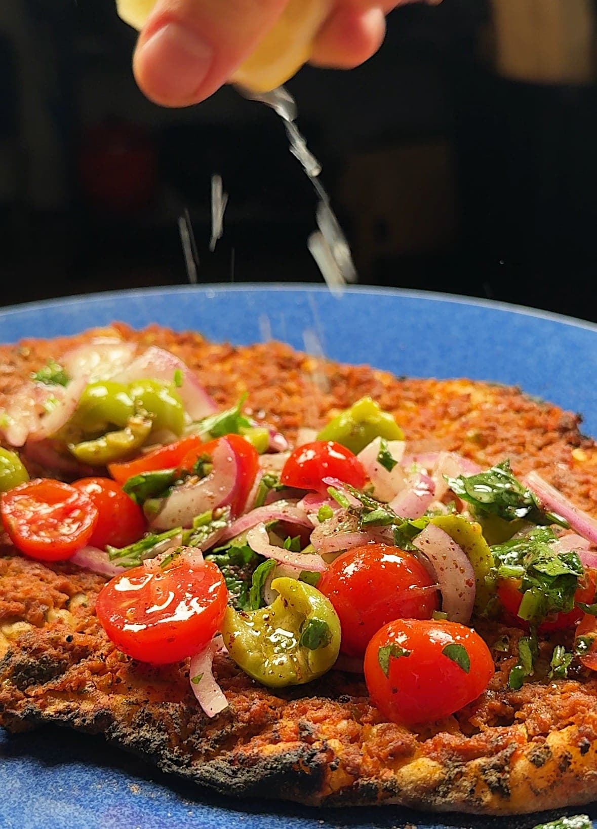 Easy Lahmacun With Spiced Ground Lamb and Lemony Olive Salad