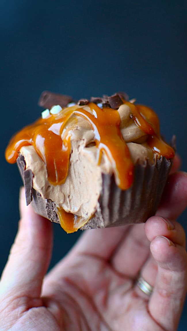 Salted Caramel Chocolate Mousse Cups with Crisp Chocolate Shells